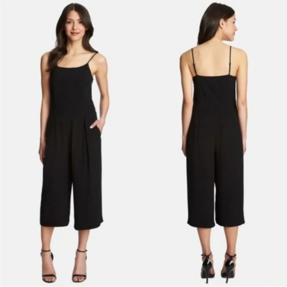 ✨NWT 1 State Black Spaghetti Strap Wide Leg Cropped Culotte Jumpsuit Romper XS - Picture 1 of 9